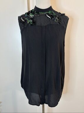 3.1 Phillip Lim Silk Sequin Embellished Black Sleeveless Mock-Neck Top | 4